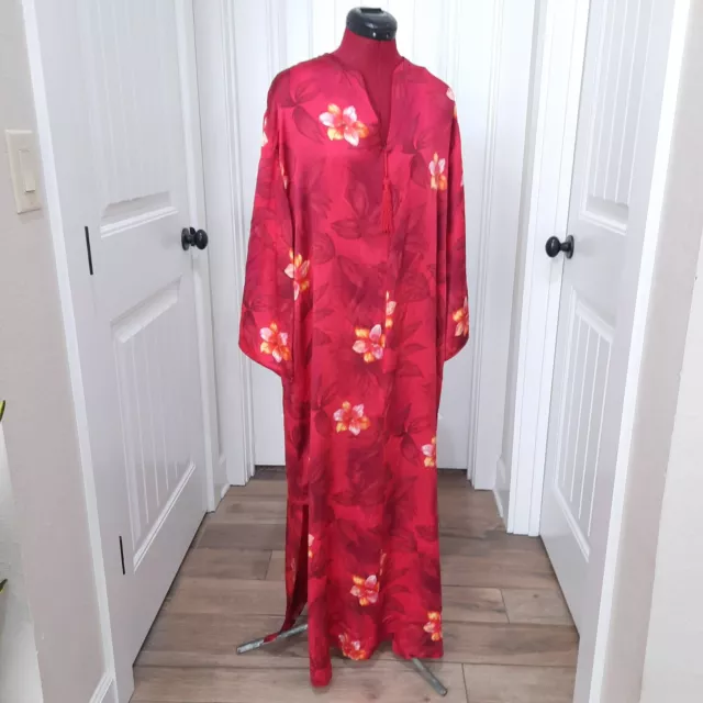 Lejaby Paris Neiman Marcus Caftan Robe size SMALL Floral Gown Zipper red silk