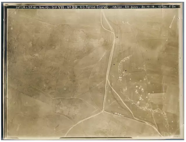 France, Chivres. N-O Farm Ecoret Vintage Silver Print. 1st Aerial Photo