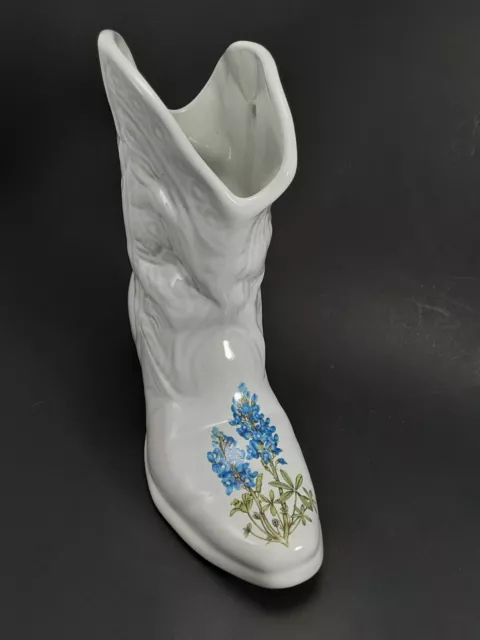 Vintage Frankoma Cowboy Boot/Cowgirl Boot /Wall Pocket /White With Blue Flowers