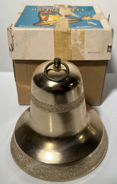 Vintage Japan Musical Christmas Bell Gold Pull String Plays Jingle Bells W/Box