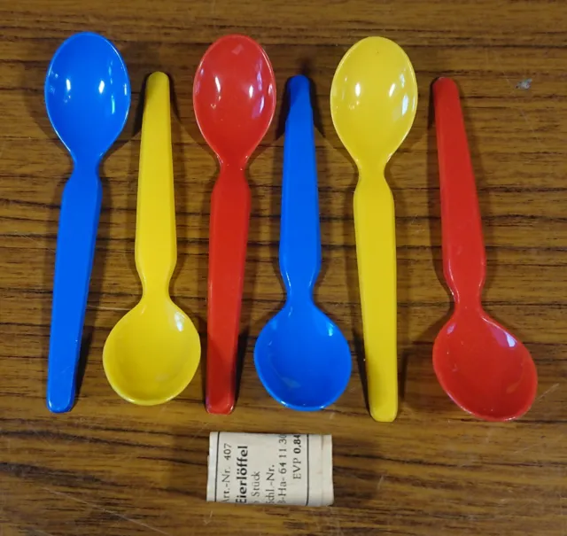 6 Egg Spoon Coffee Spoon Plastic Yellow Red Blue Camping Picnic GDR