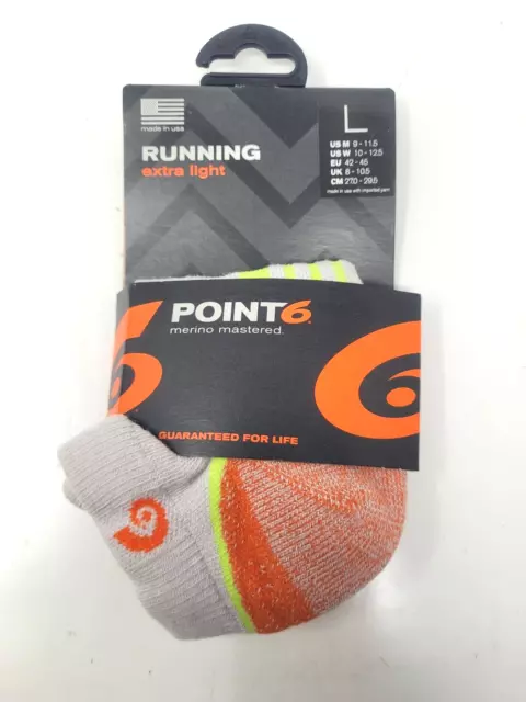 Point6 Merino Wool Unisex Extra Light Running Mini Crew Socks Size Large Silver