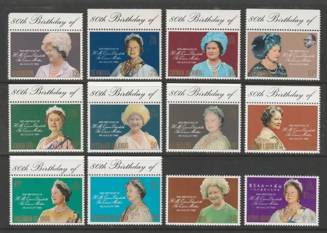 1980 Queen Mother 80Th Birthday Selection Of 12 Incl. Falklands, Hong Kong Mnh