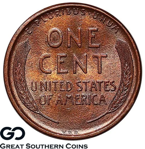 1909 VDB Lincoln Cent Wheat Penny, Red-Brown, Lustrous Gem BU RB ** Free S/H 2