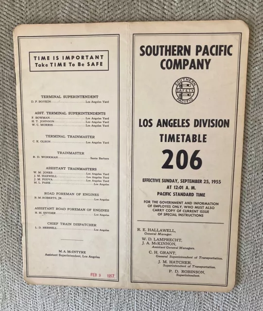Southern Pacific 9/25/55 Employee Timetable:Los Angeles Division