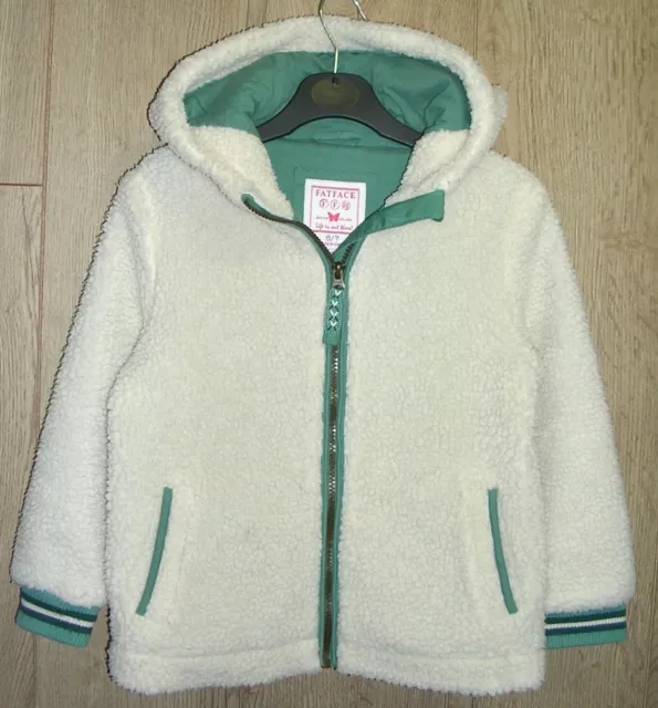 Giacca cappotto con cappuccio Fat Face Ragazze Verde Crema Pile Età 6-7 122 cm