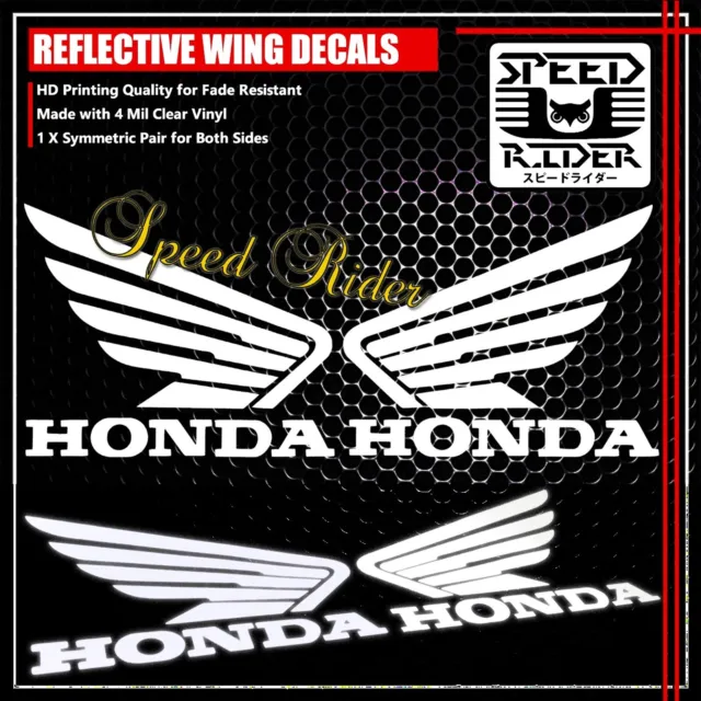 White Reflective Fender/Fairing/Gas/Fuel/Tank Honda Wing Logo Sticker Trim Decal