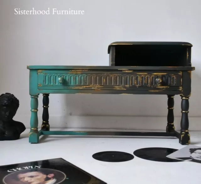 Green Telephone Table Seat Black Telephone Table Upcycled Furniture Gold Boho