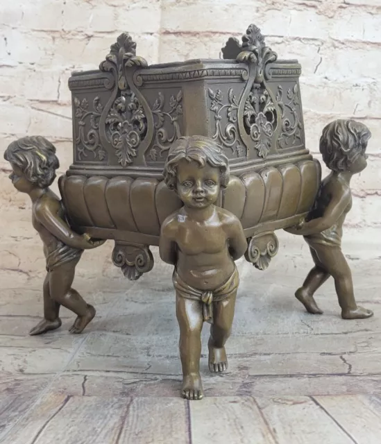 Massive Ornate Vintage Antique Metal Jardiniere Planter Bronze Brass Figure Sale