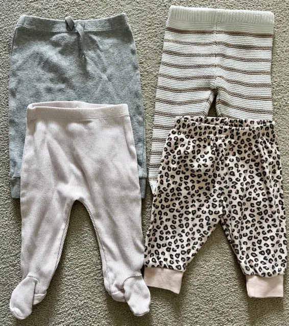 4 X F&F PRIMARK MATALAN 0-3 Months Baby Girl Leggings Bundle Beige Pink Grey