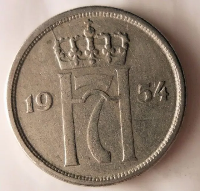 1954 NORWAY 10 ORE - Excellent Vintage Coin - Free Shipping - Norway Bin #3