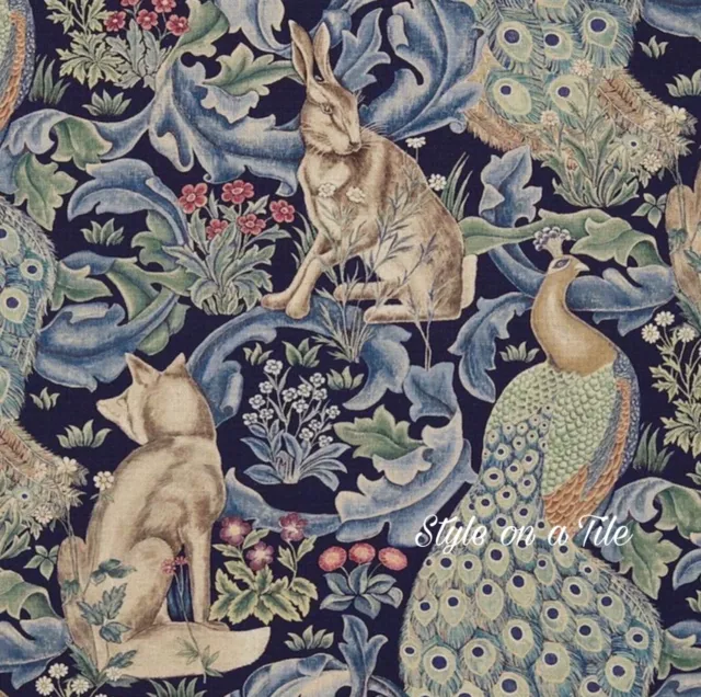 William Morris Indigo Forest Rabbit Fox Peacock 4.25” ceramic wall tile coaster
