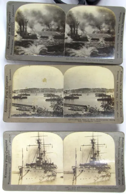 Vintage 1918 Keystone View Stereoview Cards - British / French Battleships (3)