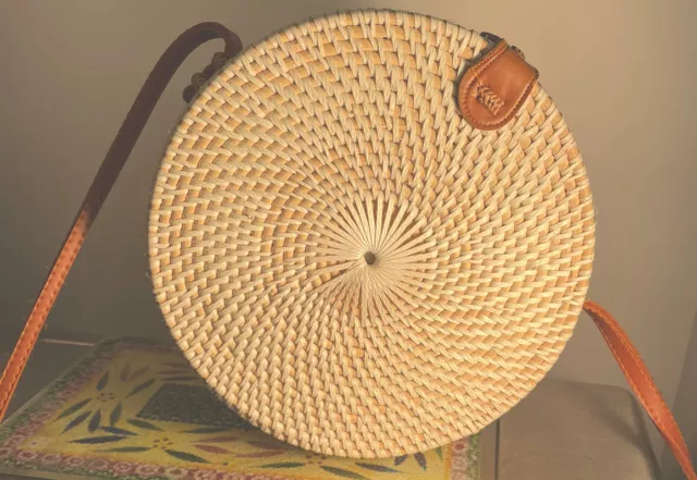 Round Rattan Straw Bag Wicker Purse Boho Bag for Women Cross Body