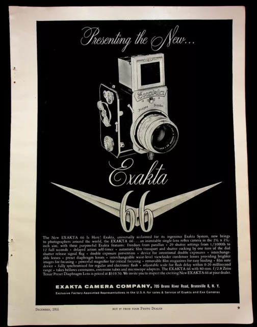 Vintage 1955 Exakta 66 Camera Exakta Camera Company Bronxville NY Print Ad