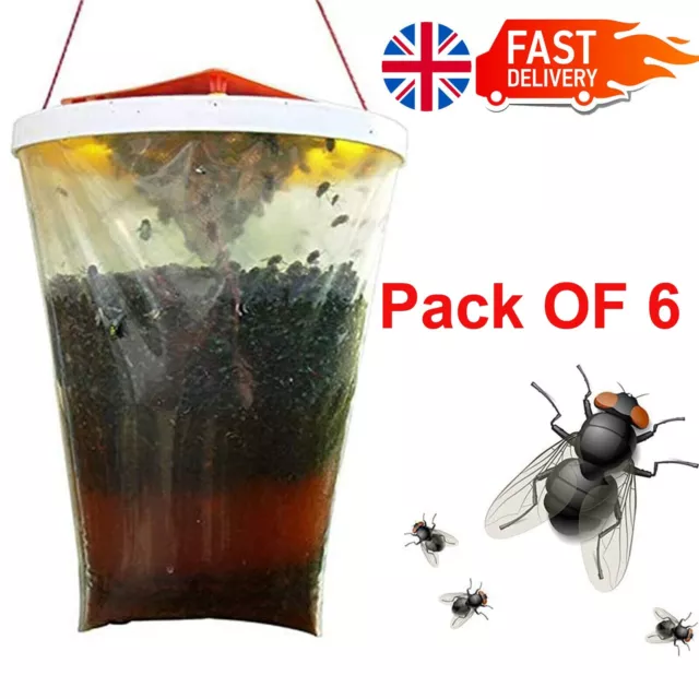 6pcs Red Top Fly Trap Bag Catcher 20,000 Flies Insects Pest Control Killer Bait
