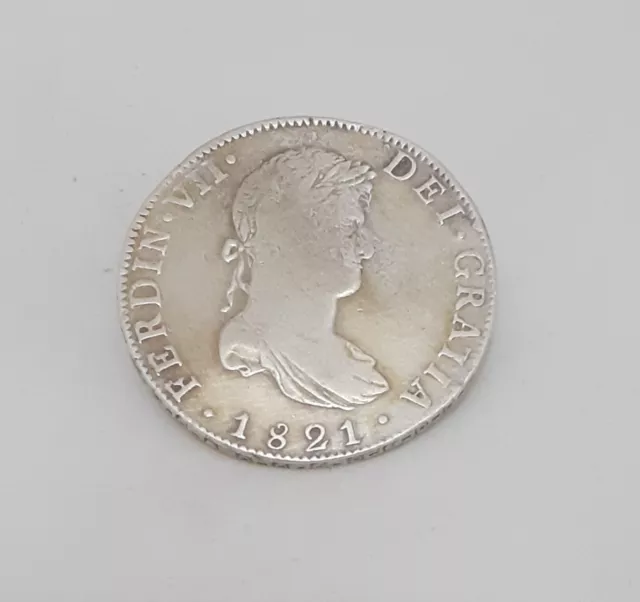 1821 Mo MEXICO SPAIN King FERDINAND VII Antique Silver 8 Reales Coin