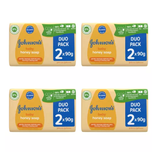 4 x Johnson's Baby Honey soap Duo, Yellow, 90 g (Pack of 8)