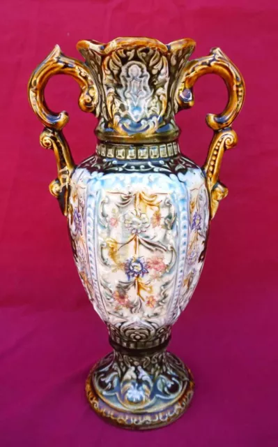 Victorian Alhambrian English Majolica Art Nouveau Vase Staffordshire Early 1900'