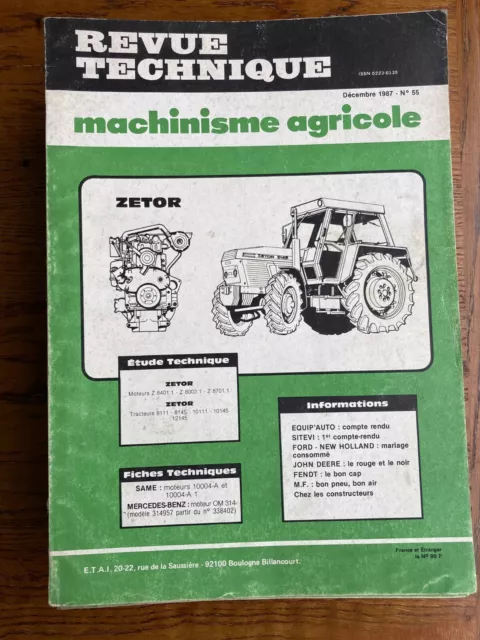 Revue Technique Rtma 55 Tracteur Zetor 8111 - 8145 - 10111 - 10145 - 12145