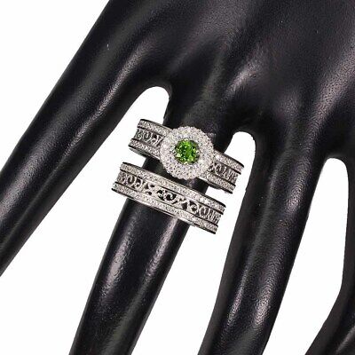 Unheated Round Green Chrome Diopside 4mm Cz 925 Sterling Silver Matching Ring