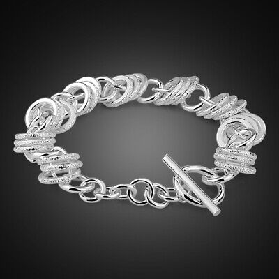Hip Hop 925Sterling Silver Many Circles Chains T O Bracelet For Men And Women 8"