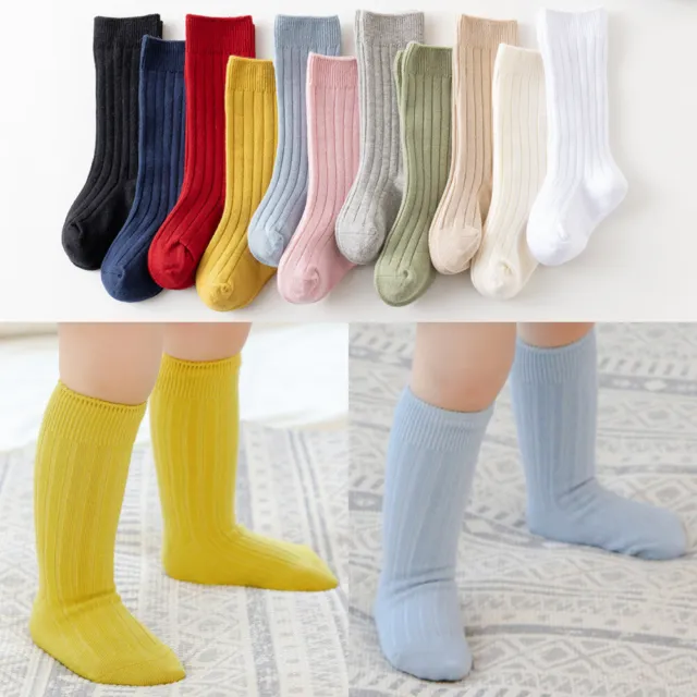 Confezione da 2 calzini a costine a costine semplici per bambini e ragazze al ginocchio stile spagnolo 0-3 anni
