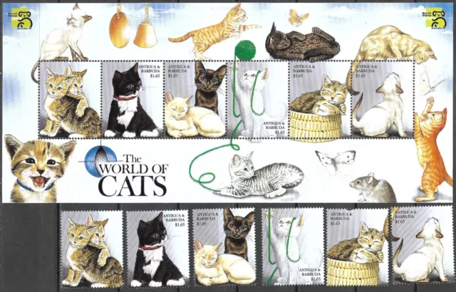 ANTIGUA & BARBUDA - 1999 MNH "The World Of CATS" Souvenir Sheet (I) &  Set  !!