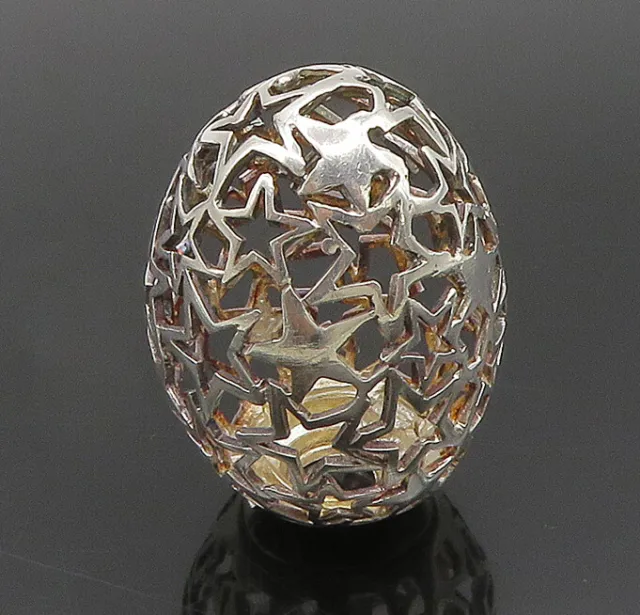 925 Sterling Silver - Vintage Star Cutout Egg Shaped Trinket (OPENS) - TR3299