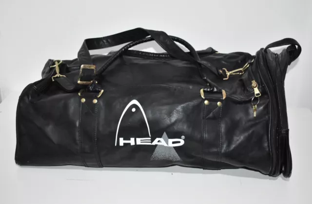 VINTAGE HEAD FAUX Leather Bag Black Sports Gym Duffle Holdall