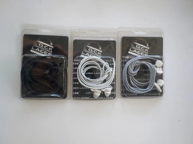 Lock Laces Original No Tie Laces (3 pairs-Black, White, Grey)