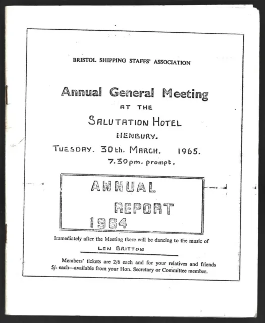 Bristol Shipping Association Annual Meeting Brochure Members List Henbury 1964