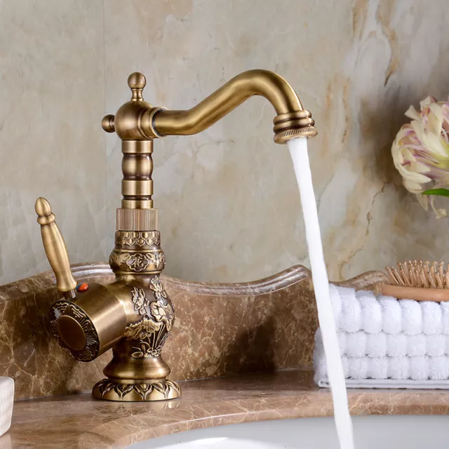 Antique Brass Bathroom Sink Basin Deck Mounted Tall Faucet Mixer Tap Single Hole