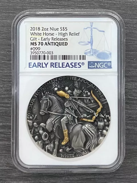 2018 Niue WHITE HORSE Four Horsemen Of The Apocalypse 2 Oz Silver Coin NGC MS70