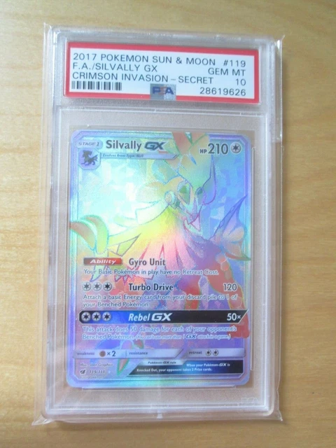 Pokemon PSA 10 SILVALLY GX Full Art FA rainbow hyper RR Crimson Invasion SM 119