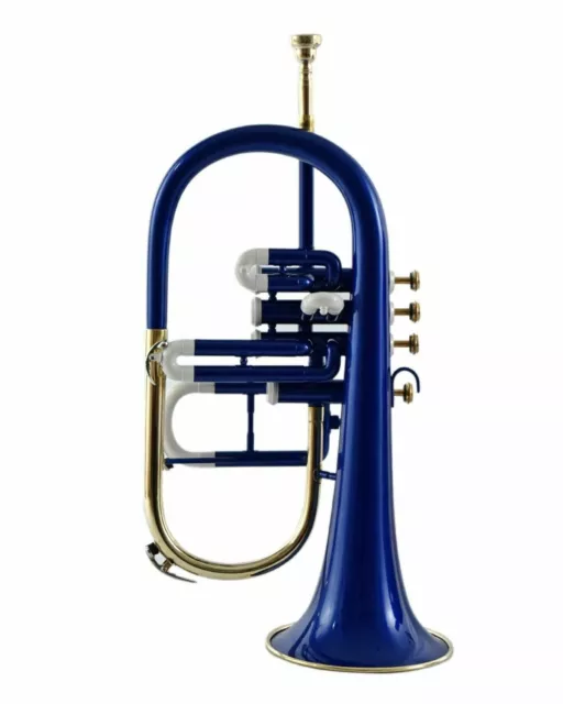 BRAND NEW BLUE BRASS WHITE 4 VALVE Bb/F FLUGEL HORN FREE HARD CASE+MOUTHPIECE