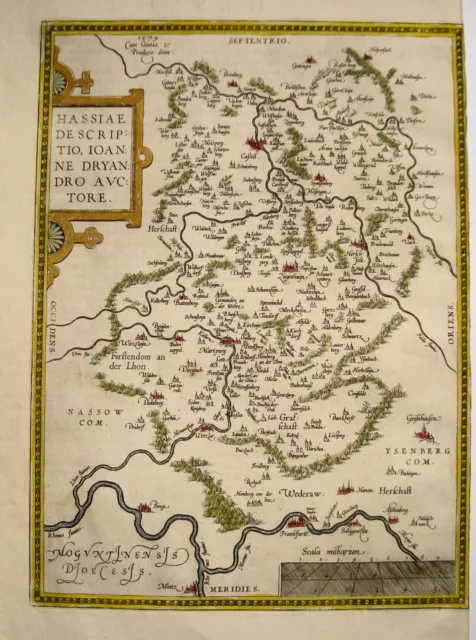 Hessen Marburg Wetzlar Gießen Kassel Hanau Landkarte Kupferstich Ortelius 1579