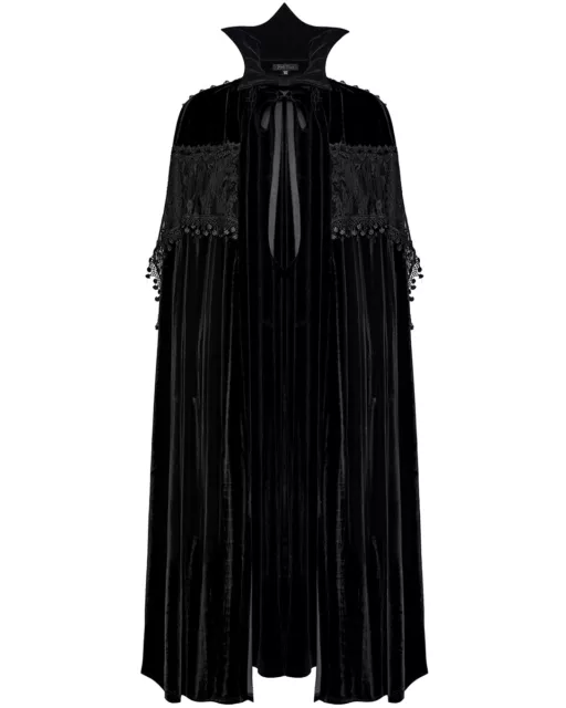 Punk Rave Femme Long Gothique Vampire Clouté Velours Dentelle Cape Manteau Noir