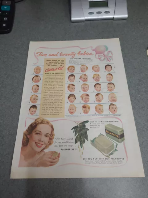 1941 Palmolive Bar Soap Mom Boy Schoolgirl Complexion Vintage Print Ad 39608