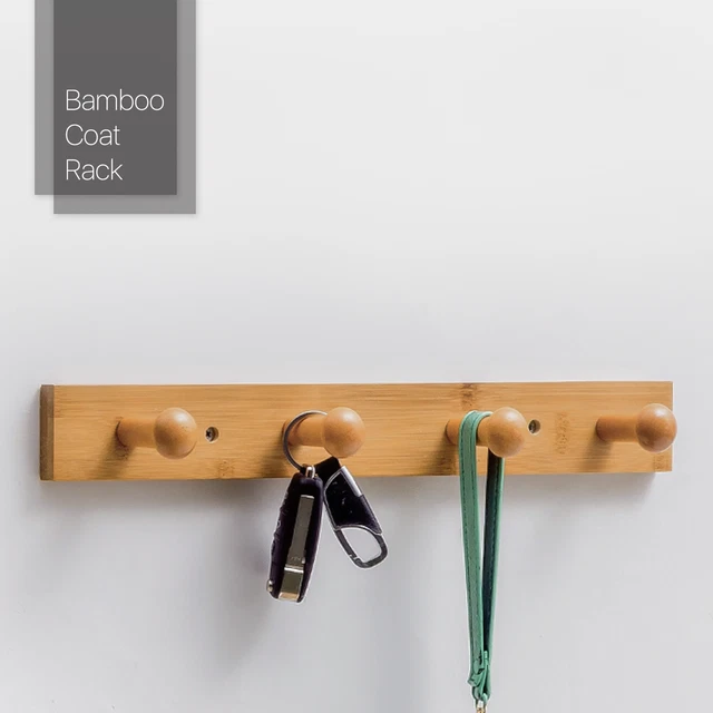 Entryway Bamboo Wall Mounted Coat Hook Rack Mail Scarf Holder Cap Hat Bag Hanger 2