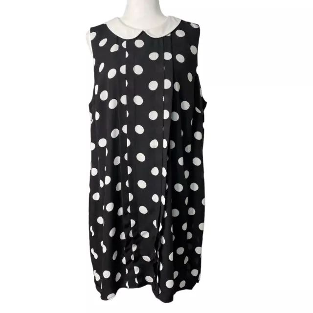 CECE Women XL Sleeveless Shift Dress Peter Pan Collar Short Black Big Polka Dot