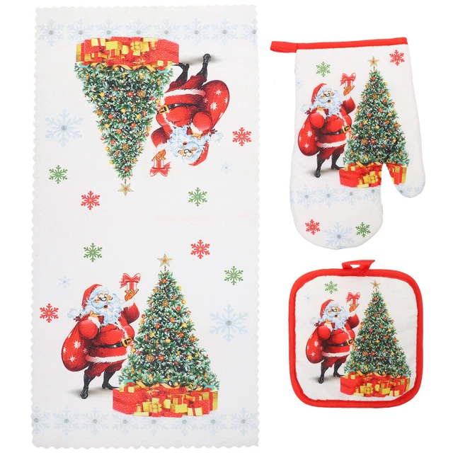 Snowflake Pot Holder Santa Oven Mitt Christmas Baking Kit Microwave