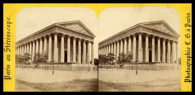 Paris, la Madeleine, ca.1870, stéréo Tirage vintage stéréo, légendé tirage d