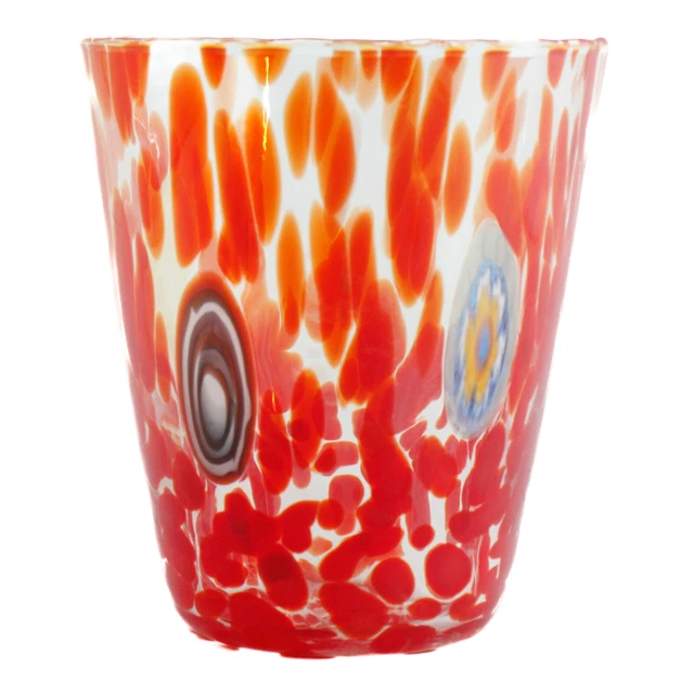 Murano Verre Buvant Gobelet Rouge Bleu Jaune Fait Main Millefiori 11cm