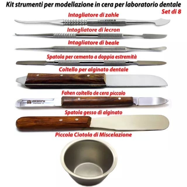 Kit di strumenti spatola da intaglio modellazione cera laboratorio dentale 8 pz