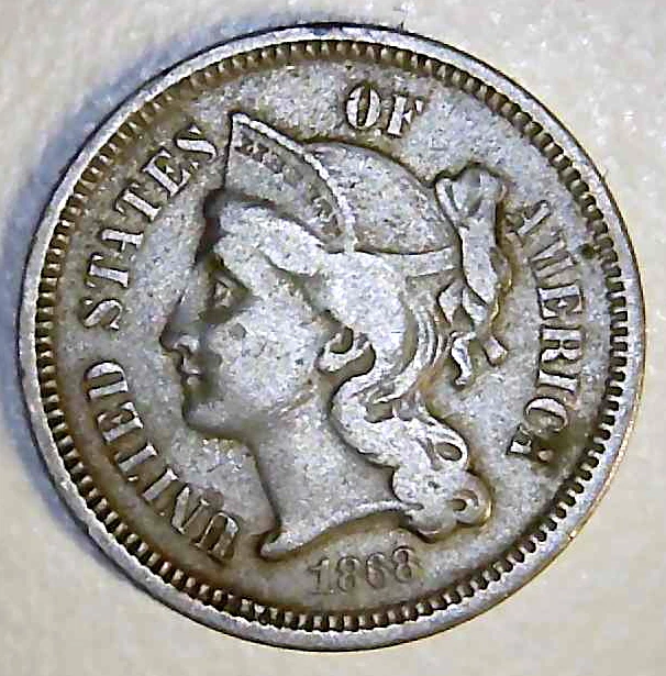1868 US Nickel Three Cent 3c - Nice Coin - Free Shipping         (PA71)