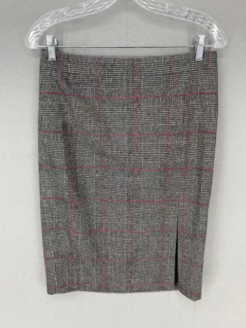 J Crew Womens Pencil Skirt Size 4 Black Pink Glen Plaid Wool Blend