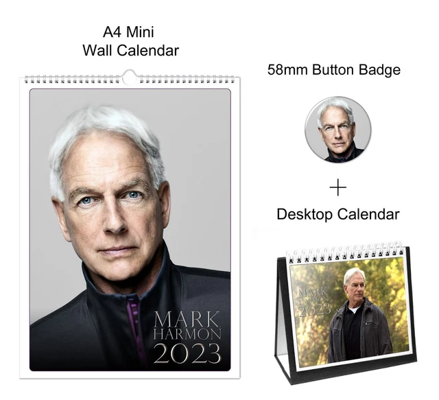 MARK HARMON 2023 A4 Wall + Desktop Calendar + Pin Button Badge EUR 20