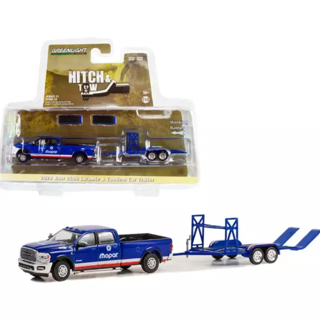 Greenlight Hitch & Tow Dodge Ram 2500 Laramie Mopar 2020 & Tandem Car Trailer