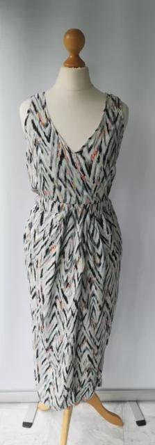 Warehouse Dress UK 8 Grey Black Pink Ikat Abstract Sleeveless Midi Casual RRP 68